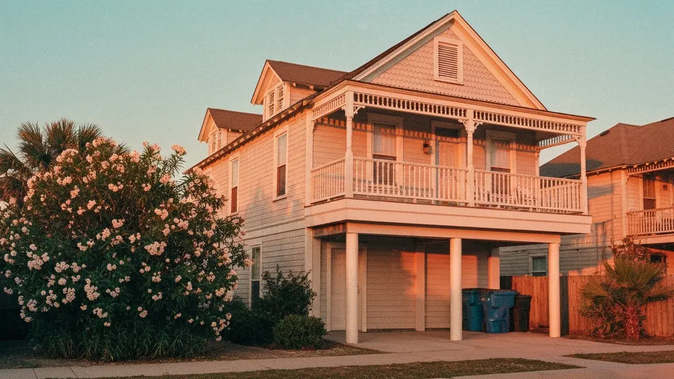 raised Victorian beach cottage with gingerbread trim in Galveston, Texas